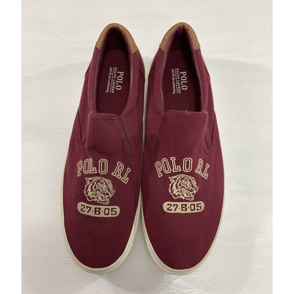 Polo Ralph Lauren Shoes Men’s 14D Maroon Slip-On Tiger Thompson Sneaker Preppy - Picture 2 of 8
